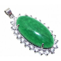Zirconia and Green Jade Gemstone Crystal Pendant